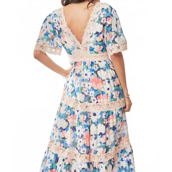 NEW DAVI & DANI floral v-neck maxi dress in blue - Picture 8 of 8
